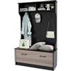 Giantex Appendiabiti con Panca da Scarpe, Armadio con Panca Portaoggetti e 5 Ganci e Scomparti, Mobile d'Ingresso Moderno per Corridoio, Camera da Letto, 100x40x160 cm (Nero)