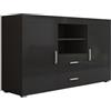 MB Muebles Bonitos, Credenza Soggiorno Stile Moderno Roque, Melamina Lucida, Nero, 140x80x40cm