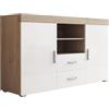MB Muebles Bonitos, Credenza Stile Moderno Roque, Melamina Lucida, Sonoma e Bianco, 140x80x40cm