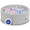 KiddyMoon 90X30cm/200 Palline ∅ 7CM Piscina di Palline Colorate per Bambini Tondo Fabbricato in EU, Grigio Ch:Azzurro/Rosa Ch/Perla