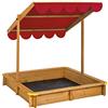 tectake® Sabbiera per bambini da esterno, Sabbionaia con tetto regolabile, tenda da sole orientabile, telone antierbacce, sandbox in legno massiccio, paraspigoli in plastica - 120x120x120 cm, Rosso
