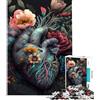 XDryRUY Puzzle per ragazzi da 1000 pezzi a forma di cuore umano con fiori giocattolo per l'allenamento mentale taglio liscio arte gioco rilassante sorpresa di compleanno (38x26cm)