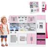 COSTWAY Cucina Giocattolo per Bambini, Set da Cucina in Legno con Luci e Suoni, Macchina del Ghiaccio, Cappa, Fornelli, Microonde e Lavastoviglie, per Bambini 3+ Anni, 118 x 29 x 100cm (Rosa)