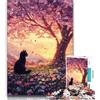 LLONGKT Puzzle da 1000 pezzi per adulti e adolescenti, puzzle con albero di ciliegio in fiore e gatto per adulti, Relax Games è l'ideale come regalo per tutta la famiglia, 50x75cm