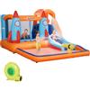 Outsunny Castello Gonfiabile per Bambini 5 in 1 con Scivolo, Trampolino, Piscina, Parete da Arrampicata e Pistola ad Acqua, Gioco Gonfiabile per 4 Bambini 3-8 Anni, 350x250x185 cm