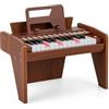 COSTWAY Tastiera Pianoforte per Bambini a 25 Tasti, Mini Pianoforte Digitale Giocattolo, con Velocità e Volume Regolabili, Tasto Luminoso e Leggio, Modalità Didattica, per 3+ Anni (Marrone)