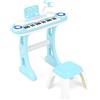 COSTWAY Set Pianoforte Digitale 37 Tasti per Bambini, Tastiera Elettronica con Microfono Sgabello, 8 Ritmi e 8 Strumenti, Funzioni di Record e Playback, Pianoforte Giocattolo per Ragazzi 3+Anni (Blu)