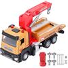 NOENNULL Carro Attrezzi Giocattolo, Camion Trasportatore Giocattolo con Macchinine, 1:32 Carro Attrezzi da Trasporto Giocattolo Funzione di Sollevamento Carro Attrezzi con Gancio e (Giallo)