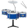 Baroni Toys Set Batteria 4 Pezzi per Bambini Baroni Toys, Batteria Giocattolo Completa con Tamburi e Piatti, Gioco Musicale Educativo, +3 Anni, Orizzontale Blu, 63.5x33x53cm
