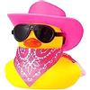 higyee Anatra Di Gomma Da Cowboy-Papera Di Gomma Per Cruscotto Dell'auto|Mini Paperella Di Gomma Da Cowboy Con Cappello, Sciarpa E Occhiali Da Sole|Ornamento Per Cruscotto Dell'auto Giocattolo, Rosa