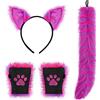 XGOPTS Set di costumi da gatto in finta pelliccia brillante per cosplay, orecchie da lupo, guanti e coda di animale, kit colorato per capelli da lupo peloso, coda lunga, kit per travestimento per