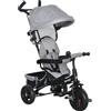 HOMCOM Triciclo per Bambini con Maniglione 6 in 1, Passeggino per Bambini con Tettuccio Regolabile, Cintura di Sicurezza e Cestino, Età 1-5 Anni, Grigio