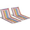 Set 2 Sdraio Da Spiaggia Pieghevoli Con Schienale Regolabile E Poggiatesta, 53x124x35-45 Cm, Multicolore