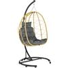Poltrona Sospesa E Pieghevole Con Cuscini, In Acciaio E Rattan Pe, 102x102x195 Cm, Nera Grigia E Beige