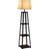 Lampada Da Terra In Metallo E Mdf A 3 Ripiani Con Paralume In Tessuto, Ø42x166 Cm, Nero E Beige