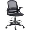 Sedia Da Ufficio Ergonomica Con Supporto Lombare E Poggiapiedi, In Poliestere E Acciaio, 58x63x105-126 Cm, Nero