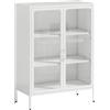 Mobile Portadocumenti In Acciaio Con 2 Ante In Vetro E Ripiani Regolabili, 80x40x110 Cm, Bianco