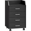 Cassettiera Piccola Con 4 Cassetti, Mobiletto Verticale Su Ruote, 40 X 36 X 65 Cm, Effetto Legno Nero