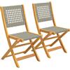 Set Di 2 Sedie Pieghevoli Da Giardino In Rattan Pe E Legno Di Acacia, Supporto Fino A 160 Kg, Grigio