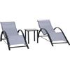 Set Di 2 Lettini Prendisole E Tavolino Con Piano In Vetro, 59x169x66 Cm, Grigio Chiaro