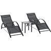 Set 2 Lettini Prendisole E Tavolino Con Ripiano, In Tessuto Traspirante E Metallo, 59x169x66 Cm, Nero