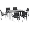 Set Da Giardino Con Tavolo Allungabile In Vetro E 6 Sedie Con Seduta Traspirante, Grigio Scuro