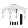 Gazebo Pieghevole 4x4 M Ad Altezza Regolabile Con Zanzariera E Borsa, In Metallo E Tessuto Oxford Crema