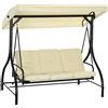 Dondolo Da Giardino 3 Posti Con Tettuccio Regolabile, In Metallo E Tessuto Teslin, Beige E Nero