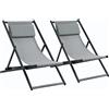 Set 2 Sedie Poltrona Sdraio Da Esterni, Pieghevoli E Reclinabili, In Alluminio, 100x60x85 Cm, Grigio Scuro