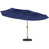 Ombrellone Doppio A 12 Stecche Con Manovella, Base A Croce E Sacchi Di Sabbia, 4.7x2.8 M, Blu Scuro