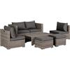 Salotto Da Esterno In Rattan Pe Da 8 Pezzi, Set Mobili Da Giardino Salvaspazio Con Poltrone, Tavolini E Sgabelli, Grigio
