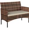 Divano Da Giardino 2 Posti Con Cuscini E Tappetini Antiscivolo, In Rattan E Acciaio, 115x63x85 Cm, Beige