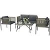 Set Salotto Da Giardino In Rattan Con 2 Poltrone, Divanetto 2 Posti E Tavolino Da Caffè In Vetro, Grigio