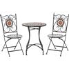 Mobili Da Giardino Set Da 3 Pezzi Con 2 Sedie Pieghevoli E 1 Tavolino, In Metallo E Ceramica