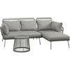 Set Da Giardino In Rattan Pe Stile Boho, Divano 2 Posti Con Chaise Longue E Tavolino, Grigio Chiaro