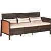 Divano 3 Posti Da Esterno In Rattan Pe Con Cuscini Imbottiti E Sfoderabili, 173x68x78 Cm, Marrone