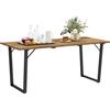 Tavolo Da Giardino Rettangolare A 6 Posti Con Foro Per Ombrellone, Legno E Acciaio, 175x80x75 Cm, Marrone