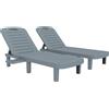 Set 2 Lettini Prendisole Con Schienale Regolabile E Vassoi, In Polipropilene, 62x158x88 Cm, Grigio Scuro