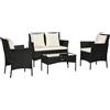 Set Da Giardino 4pezzi In Rattan Con 2 Sedie, Poltrona Da Giardino A 2 Posti E Tavolino Basso