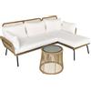 Set Da Giardino In Rattan Stile Boho Chic Con Divano Angolare E E Tavolino, Crema E Caffè