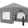 Gazebo Da Esterno 3x3 M Pieghevole Con 4 Pannelli Laterali, In Acciaio E Tessuto Oxford Grigio Chiaro