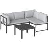 Set Da Giardino 3pz Con Divano Angolare 4 Posti E Tavolino A Doghe, In Metallo E Poliestere Grigio