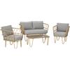 Salotto Da Giardino In Rattan Stile Boho Con Divano 2 Posti, 2 Poltrone E Tavolino Con Vetro