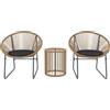 Set Da Giardino 3 Pezzi In Rattan E Acciaio Con 2 Sedie Con Cuscini E Tavolino Da Caffè A Cilindro, Multicolore