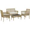 Set Da Giardino In Rattan Da 4 Pezzi Con 2 Poltroncine, Divano E Tavolino Da Caffè, Naturale E Nero