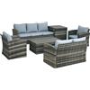 Set Da Esterno 6 Pezzi Con 2 Tavolini Contenitore, 2 Divani E 2 Poltrone, In Rattan E Acciaio, Grigio