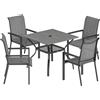 Set Da Giardino 5 Pz In Acciaio Con 4 Sedie Impilabili E Tavolo Con Foro Centrale E Ripiano Inferiore, Grigio