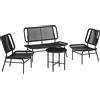 Set Mobili Giardino Rattan 4 Pezzi, Divano Esterno Con Tavolino Metallo, Nero