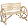 Panchina Da Giardino 2 Posti A Doghe Con Braccioli A Ruota Di Carro, In Legno, 105.5x56x79 Cm, Color Legno
