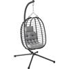 Sedia Sospesa In Rattan A Uovo Con Cuscino E Poggiatesta, Altezza Regolabile E Seduta Richiudibile, Grigio